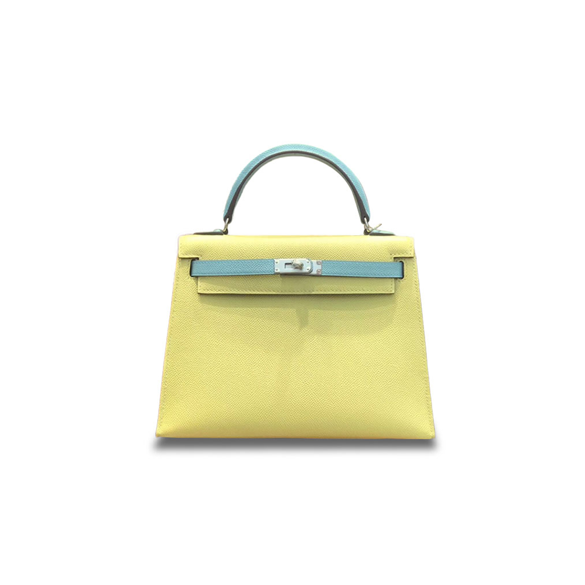H**mes master kelly 28 epsom chick yellow and macaron blue silver buckle (28*22*10cm)